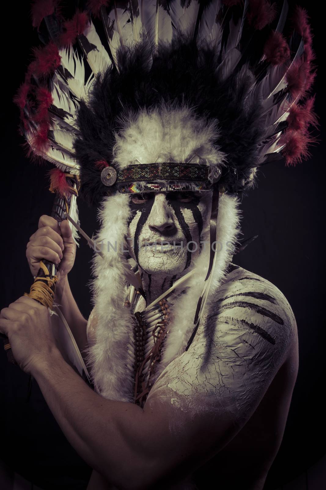 Native, American Indian chief with big feather headdress by FernandoCortes