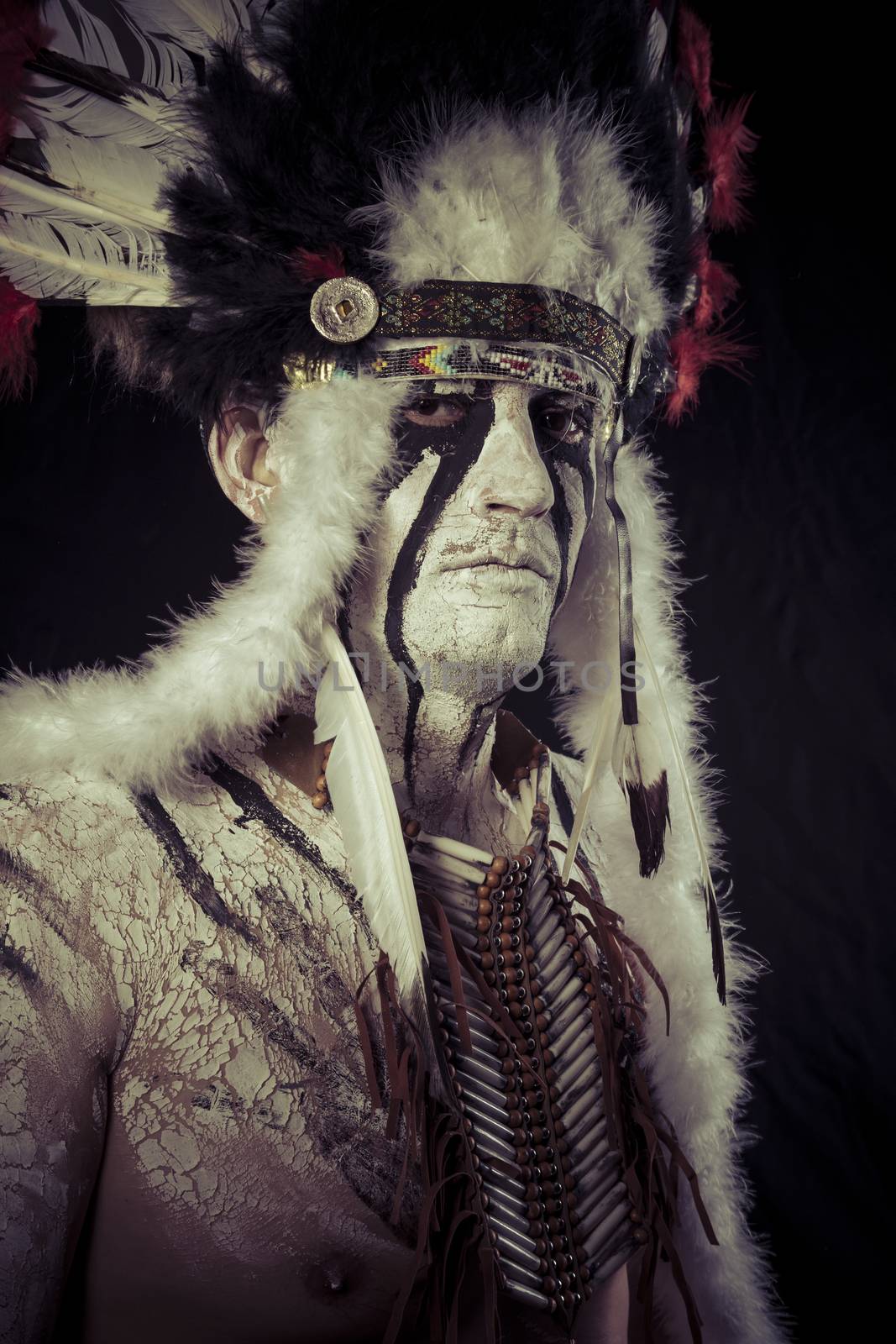 American Indian chief with big feather headdress by FernandoCortes