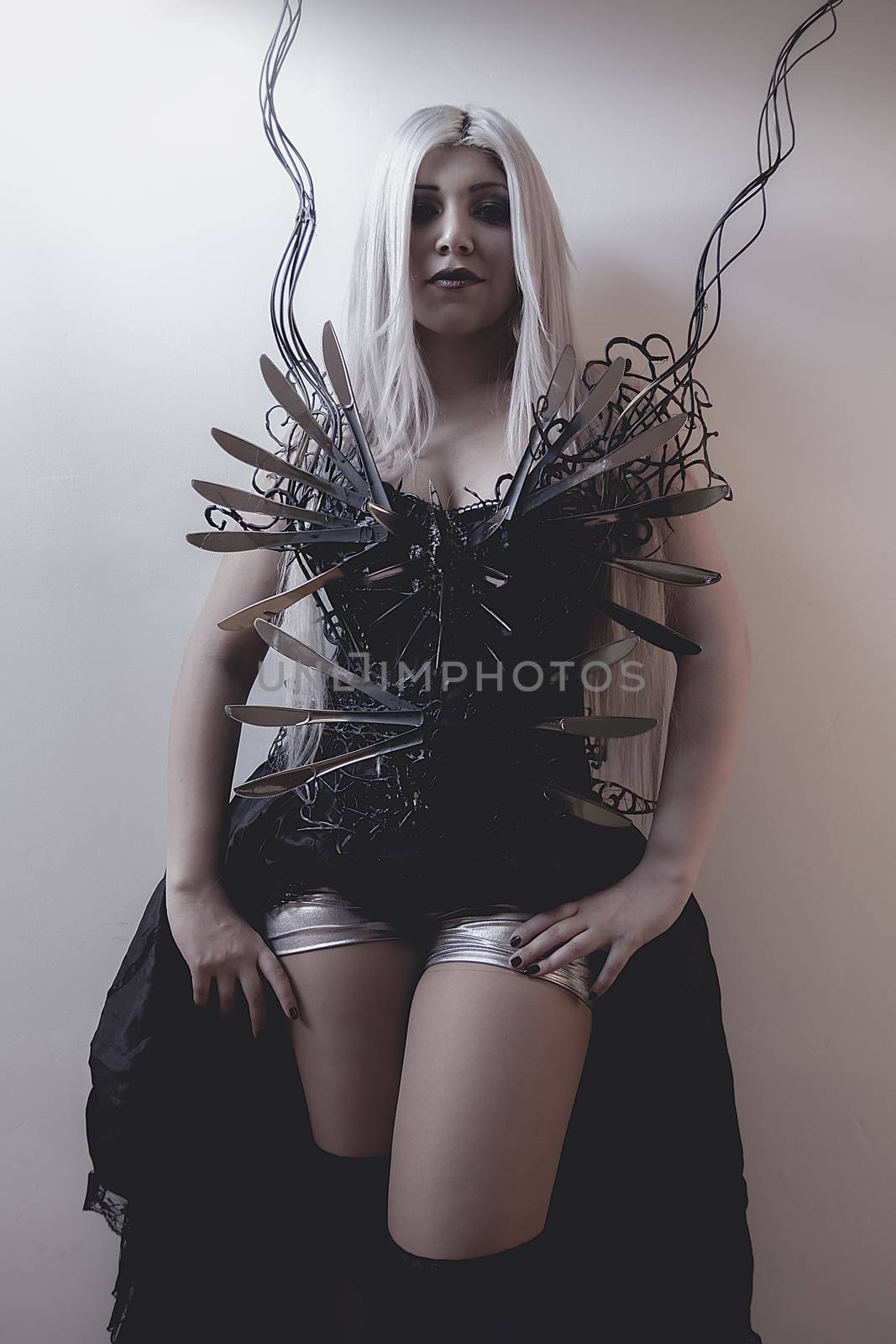 Gothic, Beautiful woman with white hair and beautiful eyes by FernandoCortes