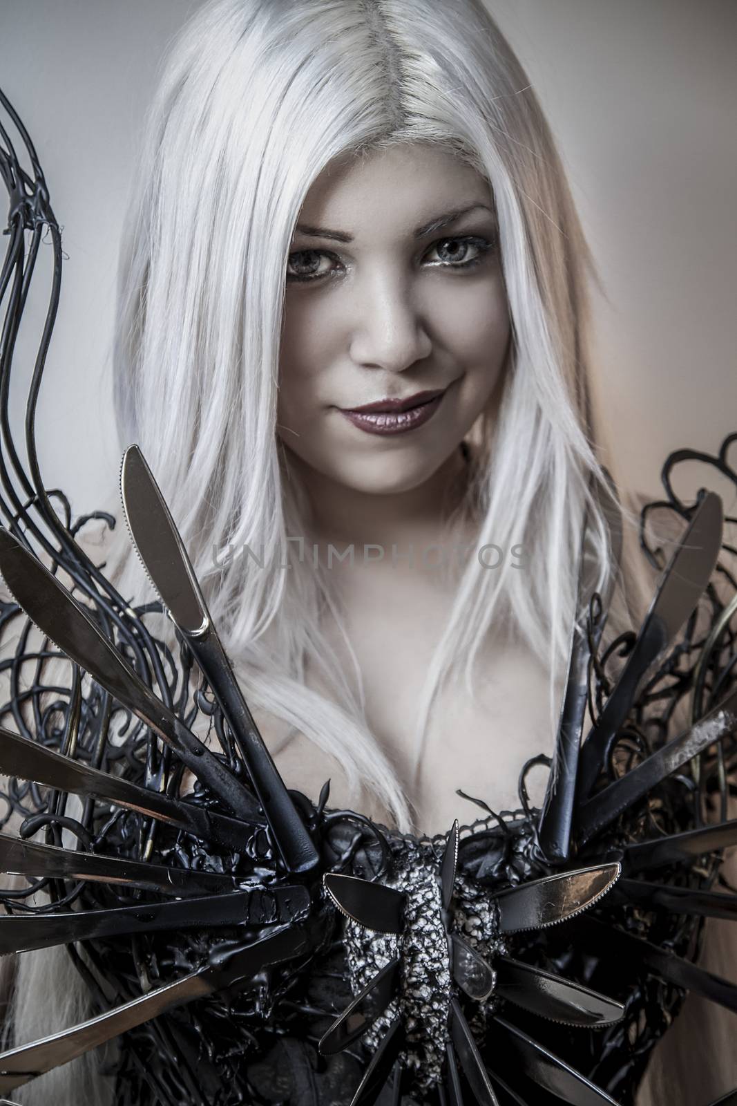 Beautiful woman with white hair and beautiful eyes