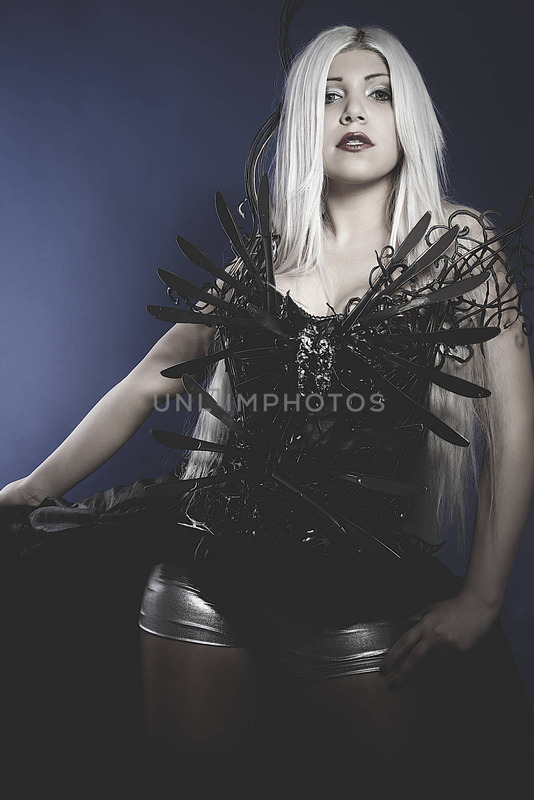 Knifes dress, Gothic, Beautiful woman with white hair and beauti by FernandoCortes