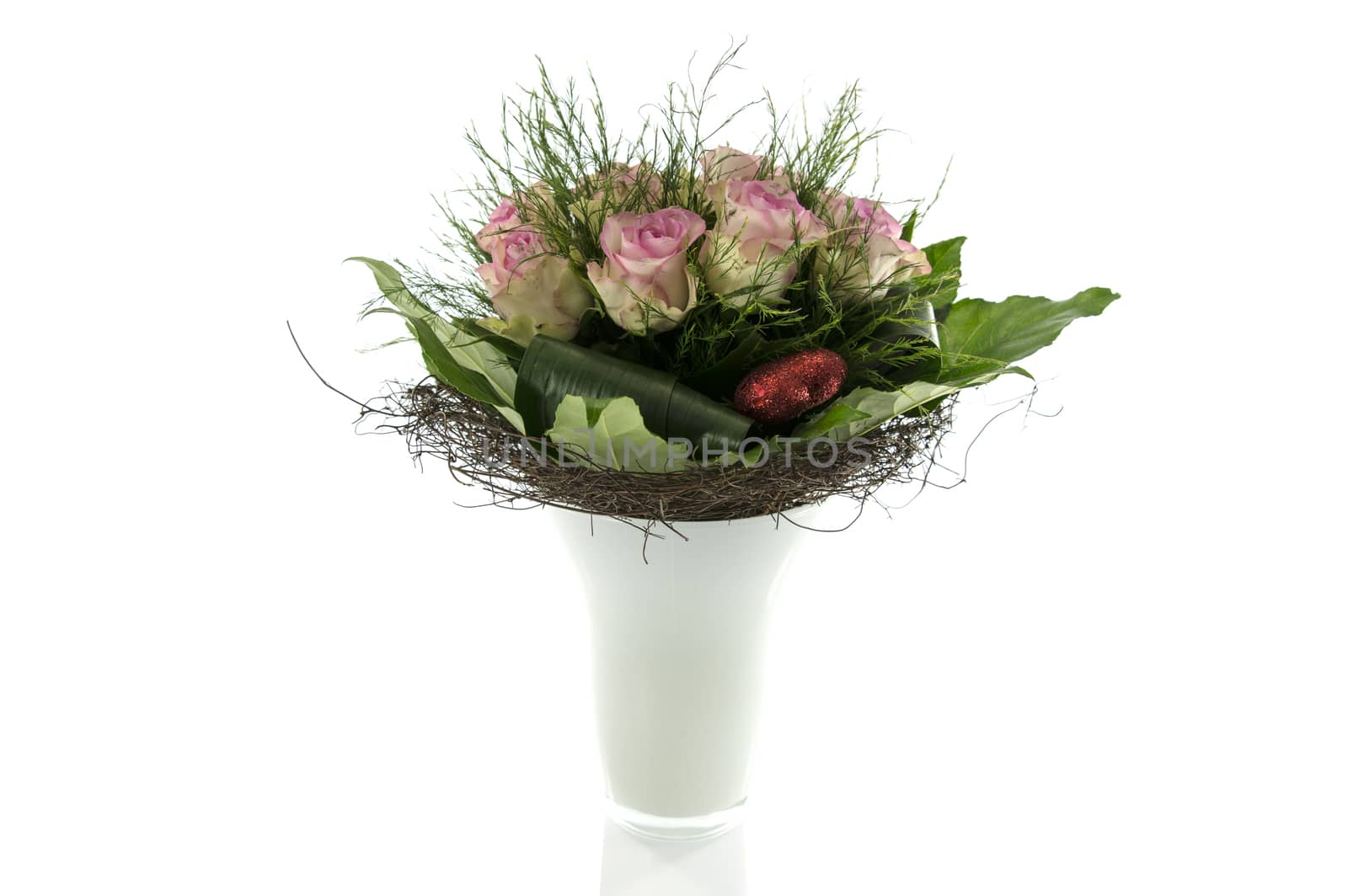 vase with pink roses  by compuinfoto