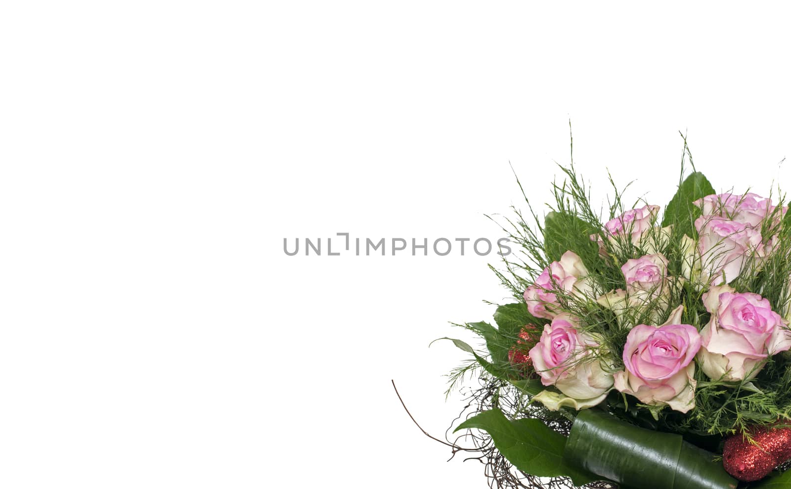 vase with pink roses isolated on white