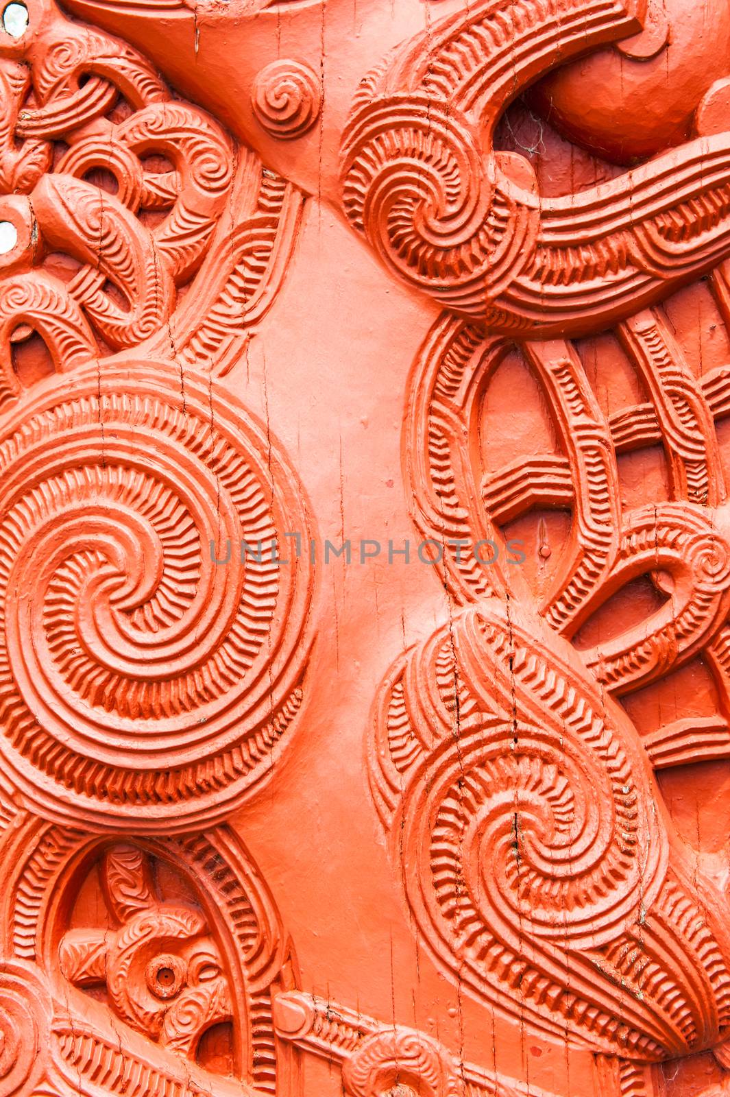 Detail of an old beautiful maori carving, Rotorua, New Zealand