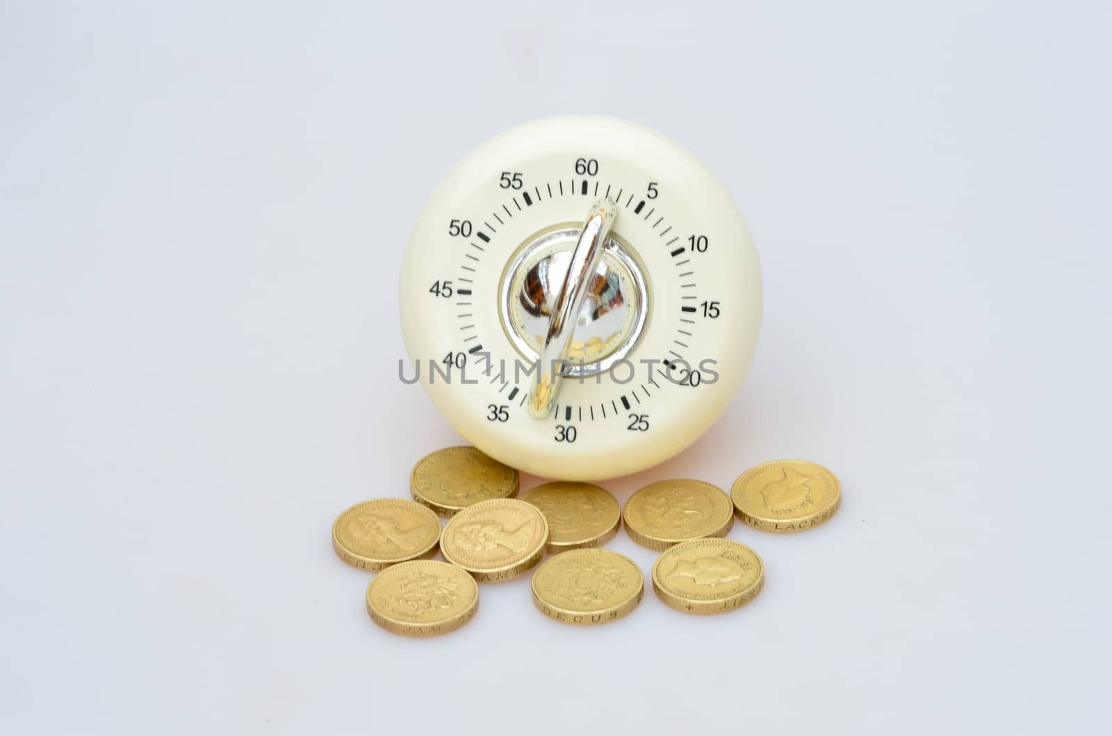 minute  timer with group of coins