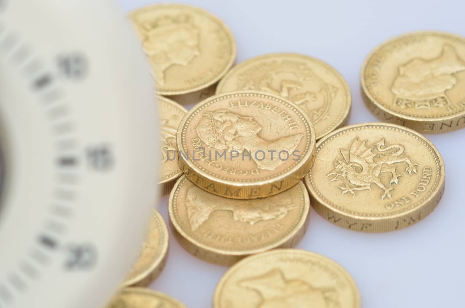 Coins with blurred timer