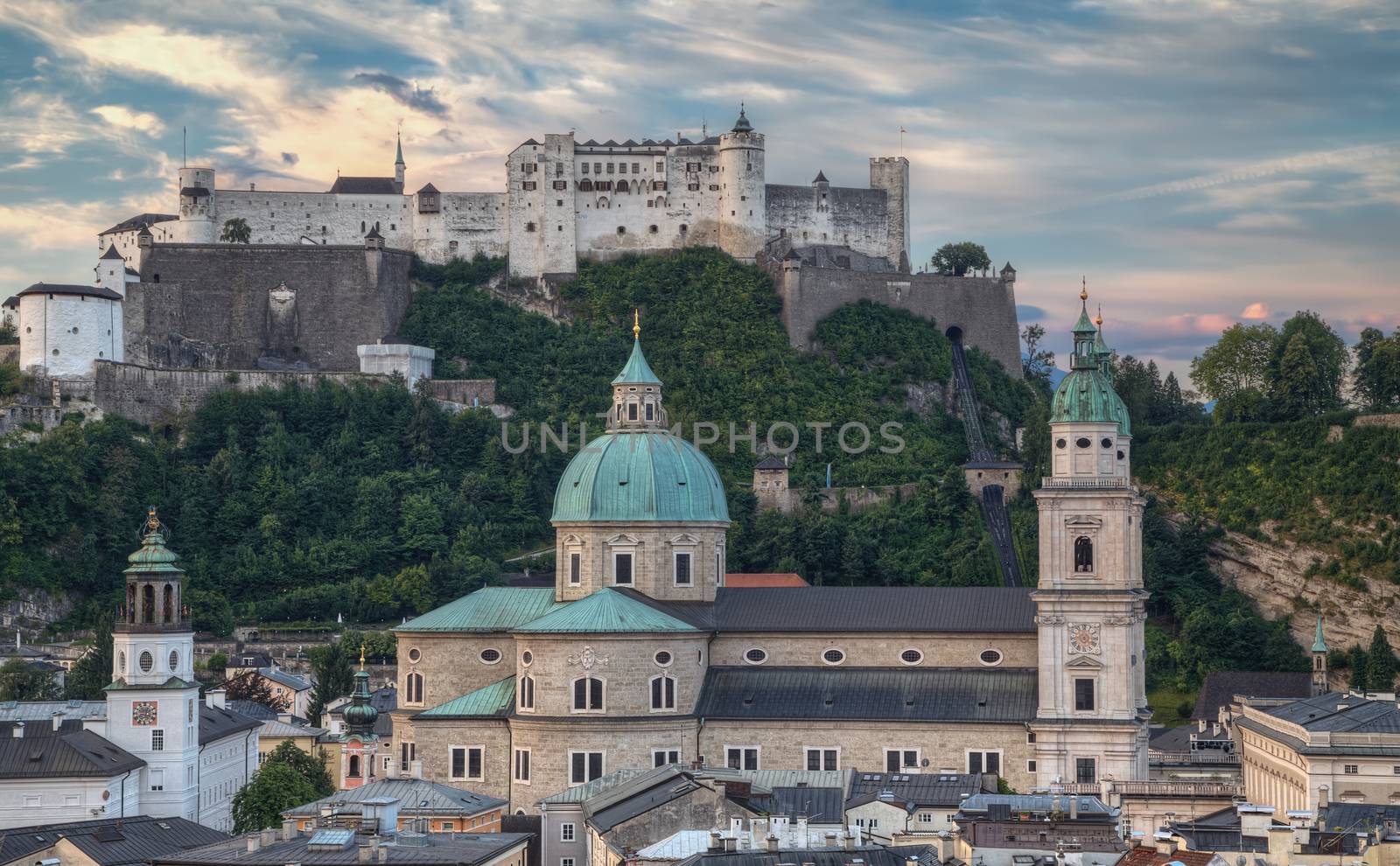 City and Castle Hohensalzburg in Morning - Salzburg, Austria