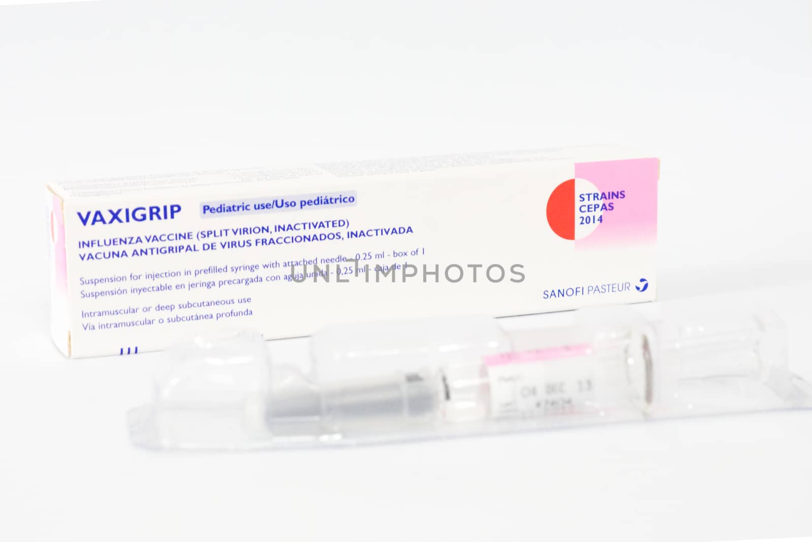 another package of influenza virus vaccine (VAXIGRIP) from SANOFI PASTEUR,shallow focus