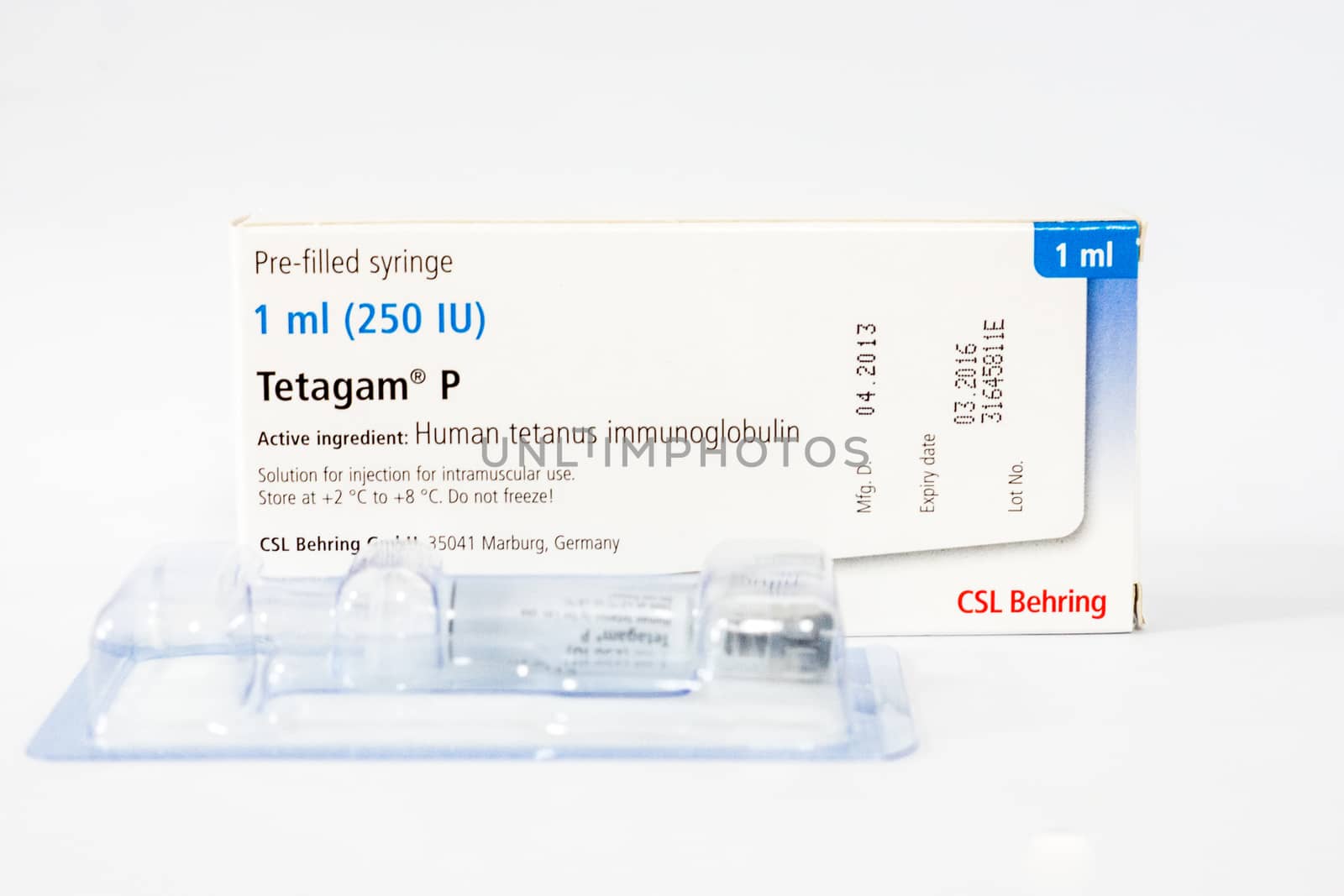 another package of tetanus immunoglobulin(Tetagam) from CSL Behring,shallow focus