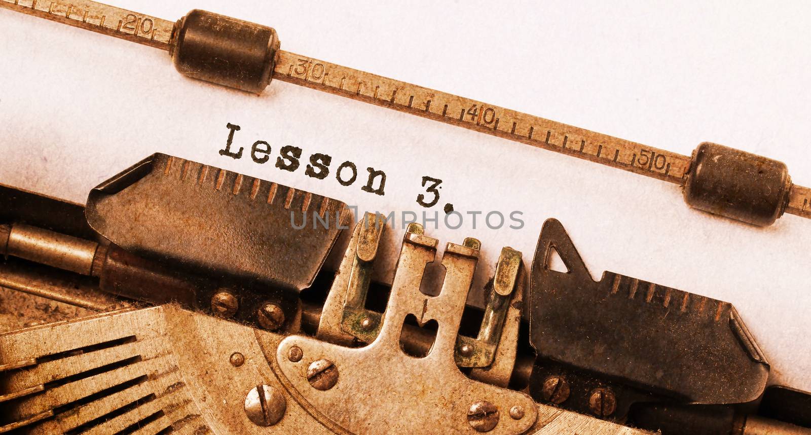 Vintage inscription made by old typewriter, lesson 3