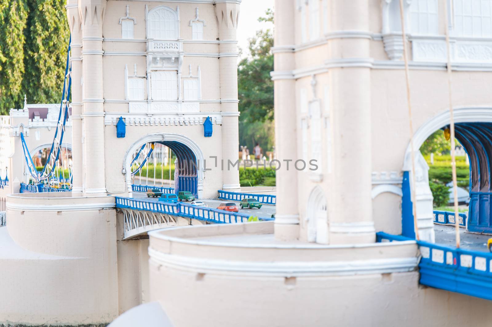 Tower bridge is reproduced to mini size in mini siam, Thailand.