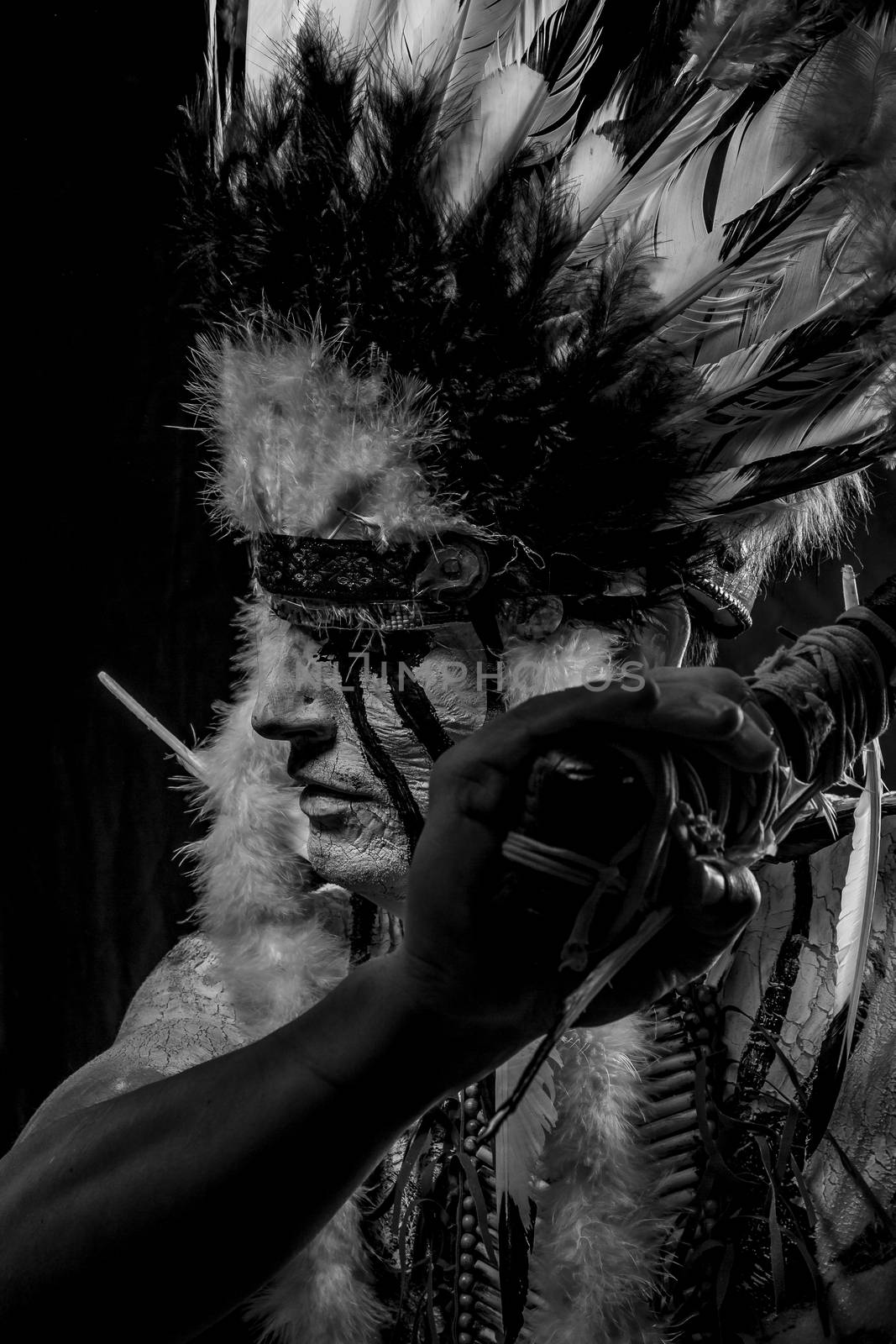 American Indian chief with big feather headdress, warrior by FernandoCortes