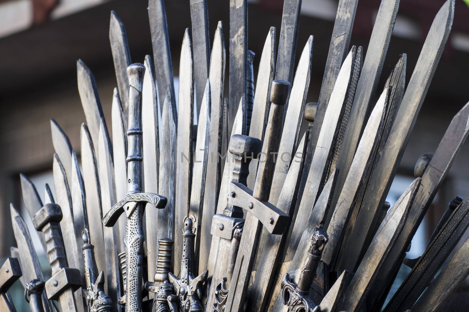 throne made of swords in a medieval fair