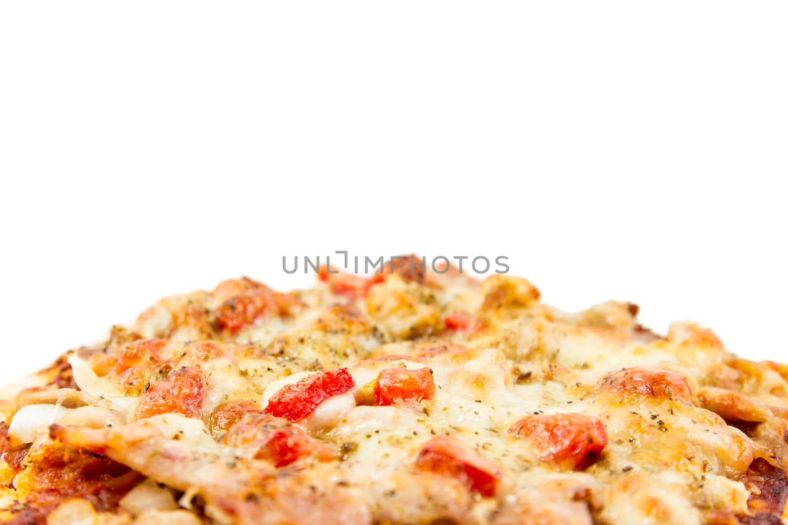 Pizza, Italian cuisine, on plate isolated on white background