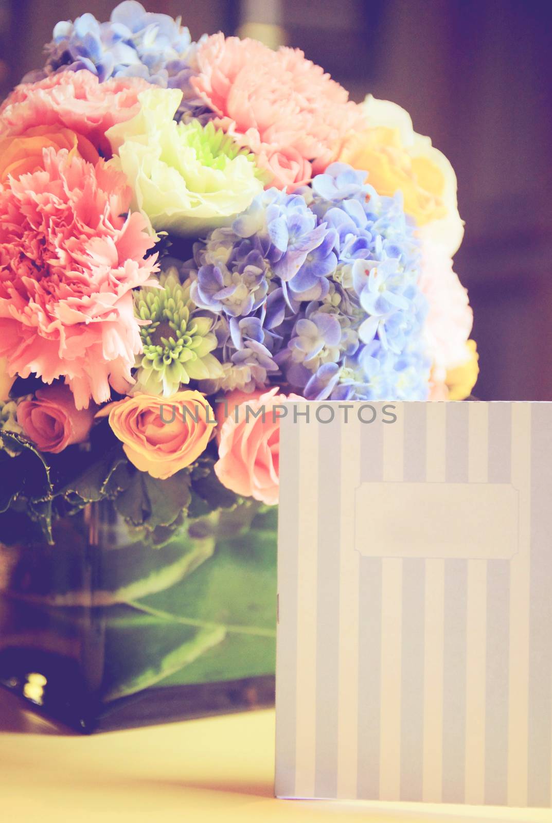 Invitation wedding card and flower with retro filter effect