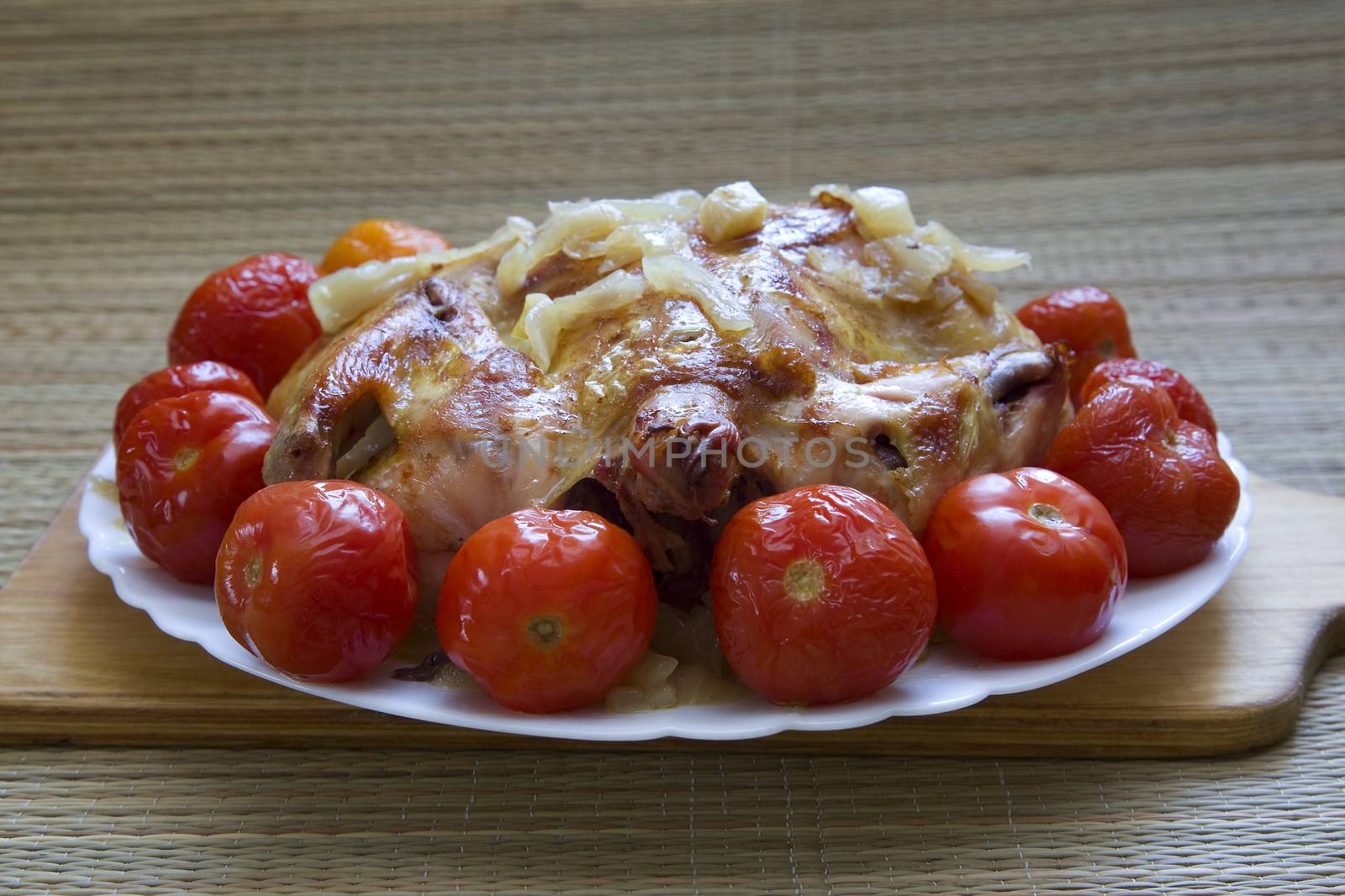 baked chicken for Christmas dinner, festive table setting 