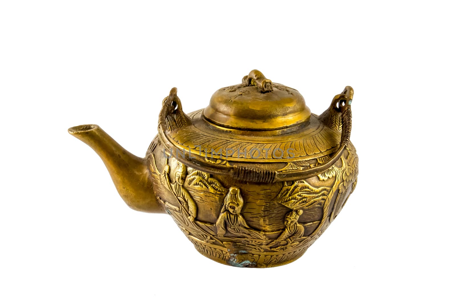 Chinese Antique Bronze Tea Pot with Fine Engravings