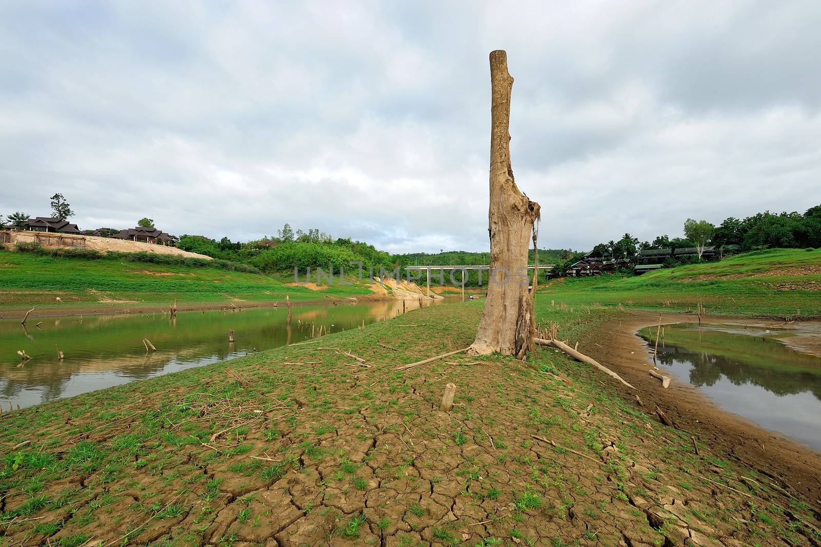 drought land and beautiful place in thailand. Sangkraburi, Kanchanaburi, Thailand.