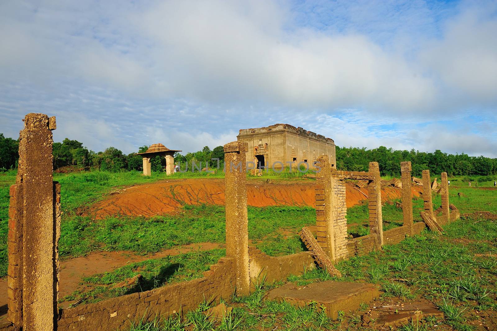 drought land and beautiful sank temple in thailand. Sangkraburi, by think4photop