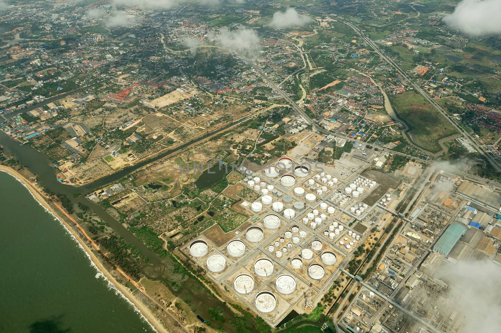 Aerial view of storage oil tanks in Thailand. by think4photop