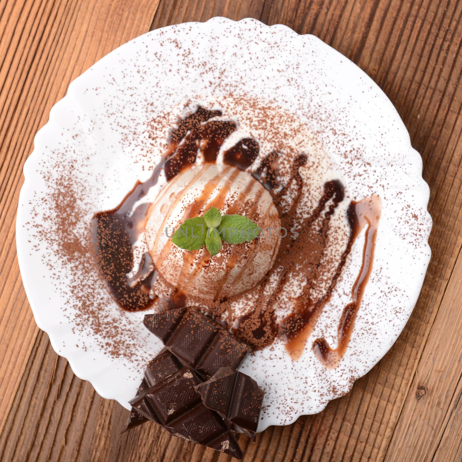 Italian dessert panna cotta with chocolate