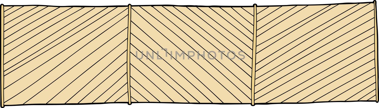 Wooden fence with slanted planks on white background