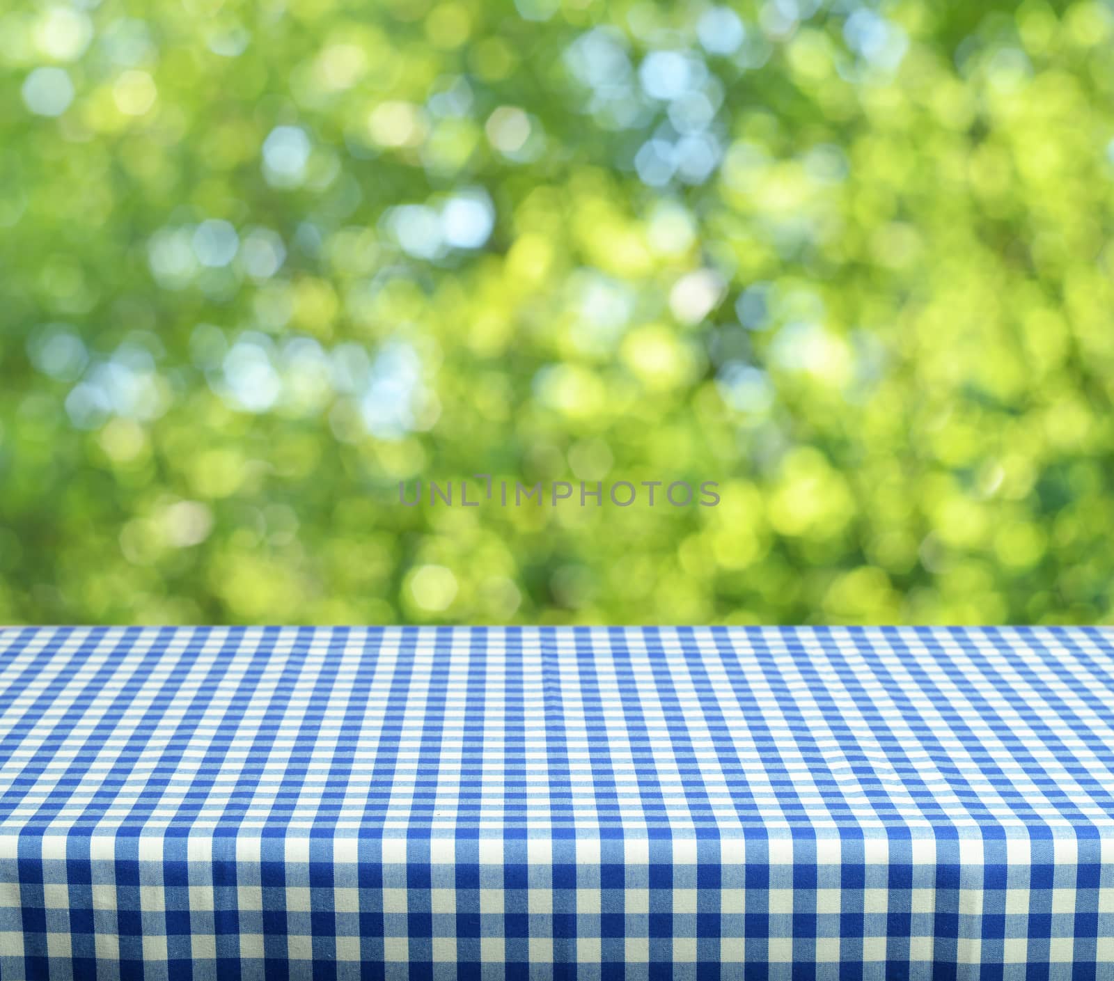 Empty table and defocused fresh green background