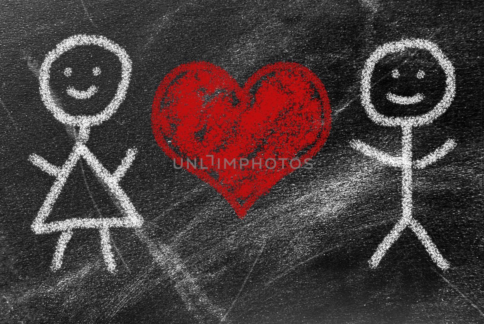 Man and woman painted on school board - love background
