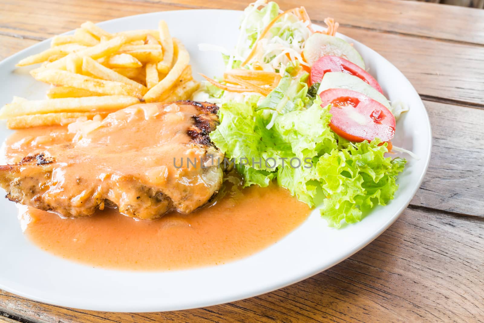 Ready to eat grilled chicken steak, stock photo