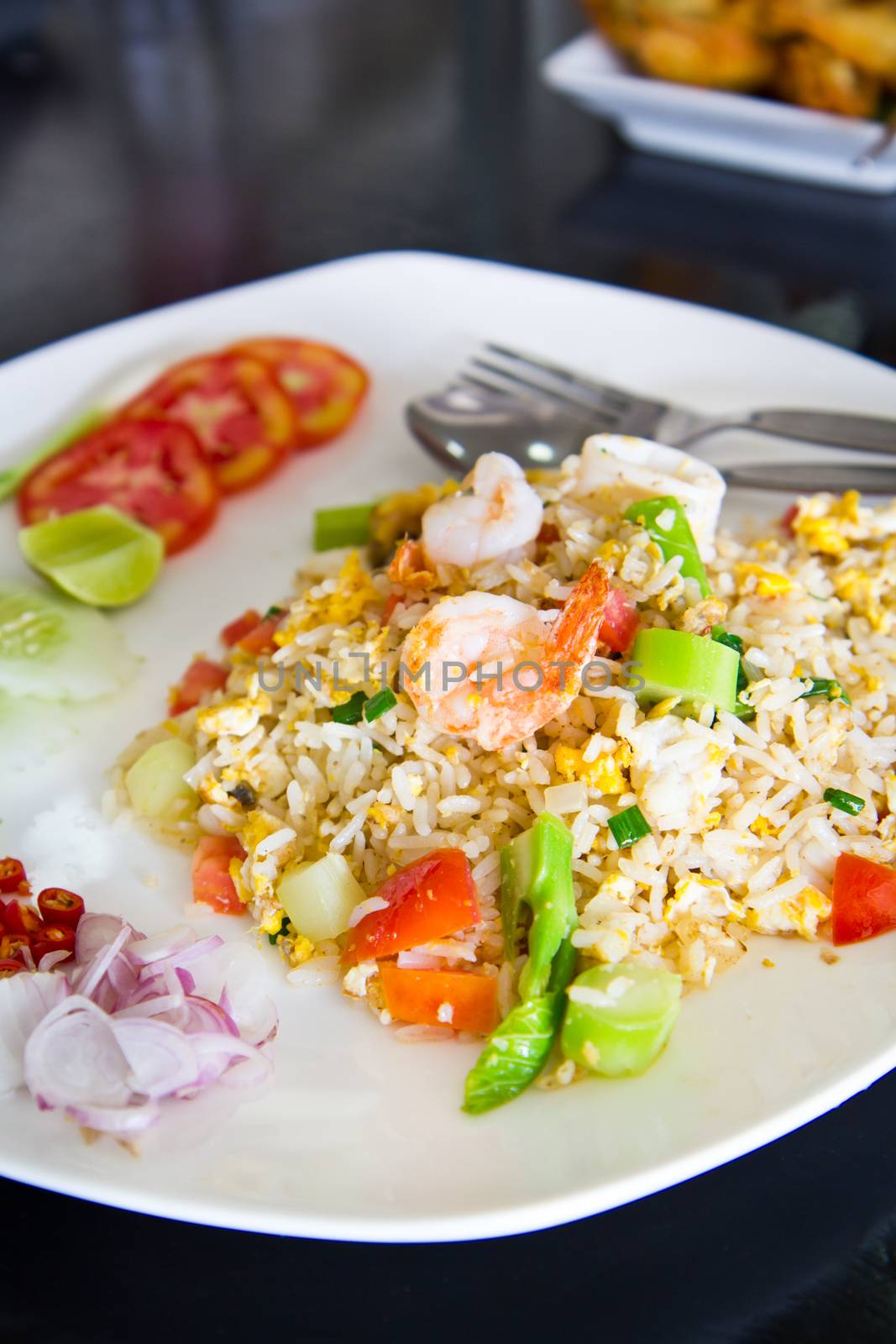 close up Fried rice with shrimp   by tisskananat