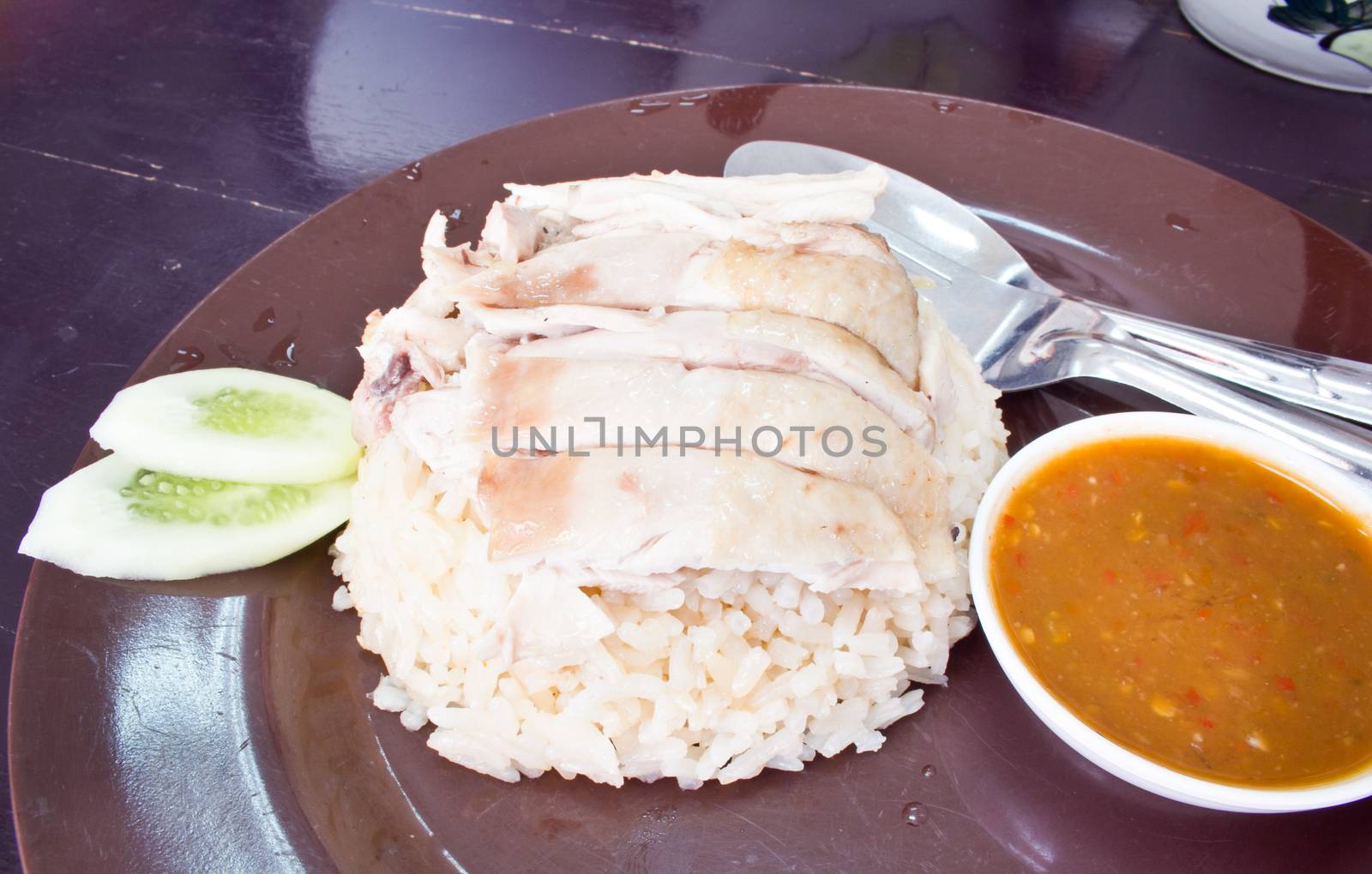 Asian style hainan chicken rice closeup