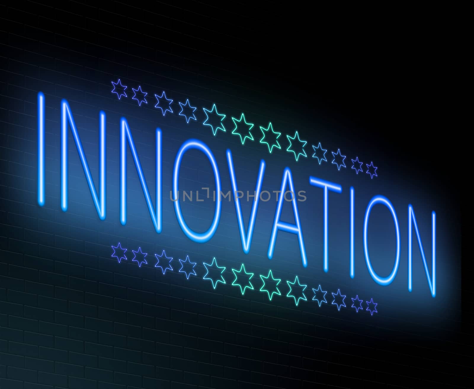 Illustration depicting an illuminated neon sign with an innovation concept.