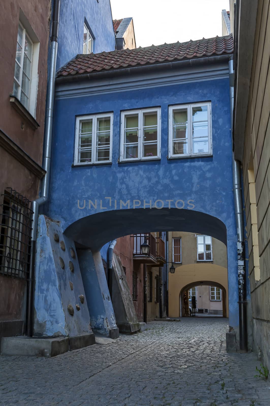 Colorful passage in the historic old town of Warsaw, Poland.