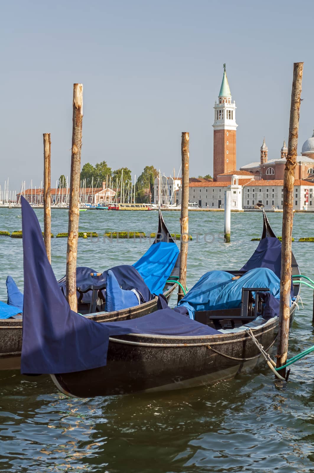 Gondola in Venice, Italy, with St George Island in the background.