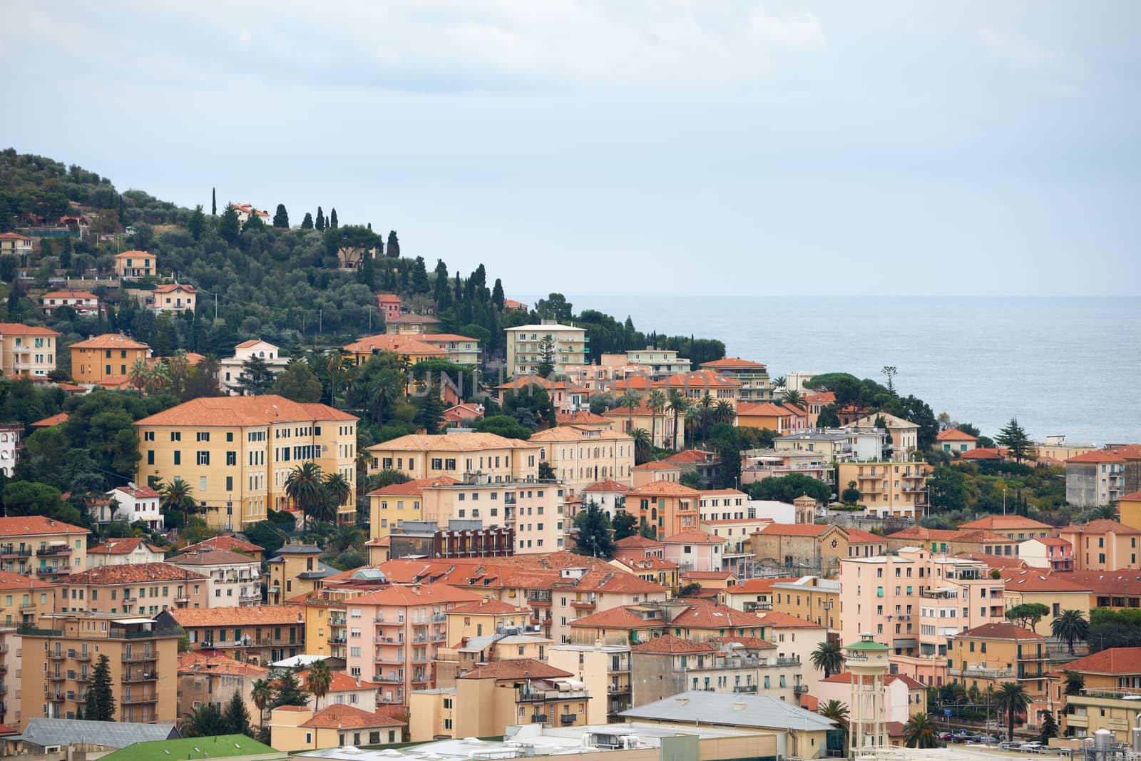 General winter view from Imperia town in Mediterranean Italy