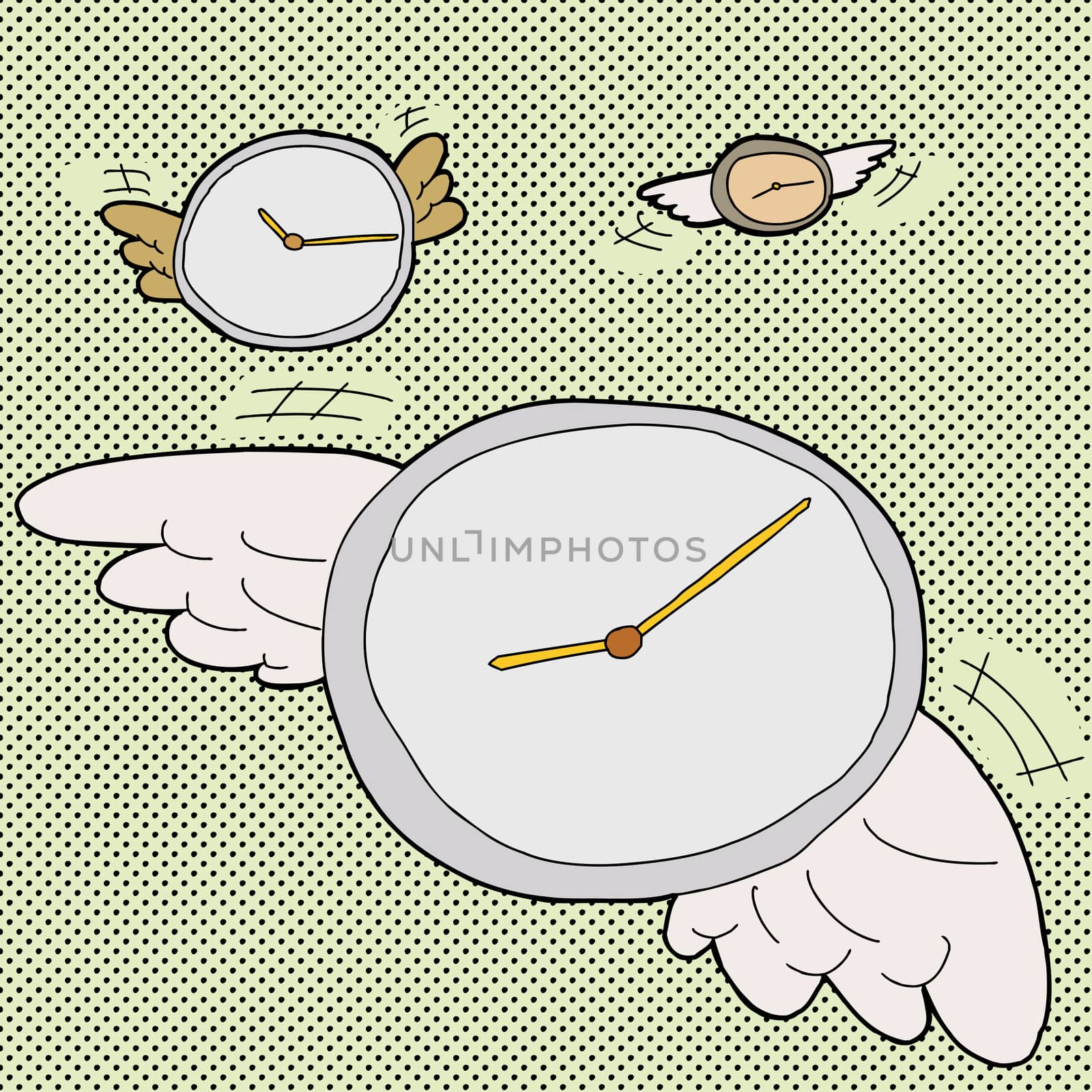 Clocks with wings in time flies cartoon