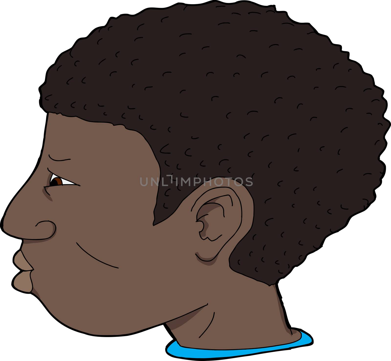 Side view of serious Black male youth cartoon