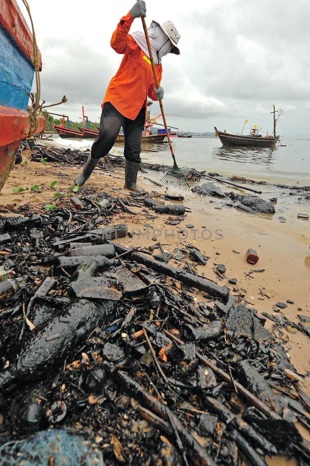 oil polution on the beach, Thailand