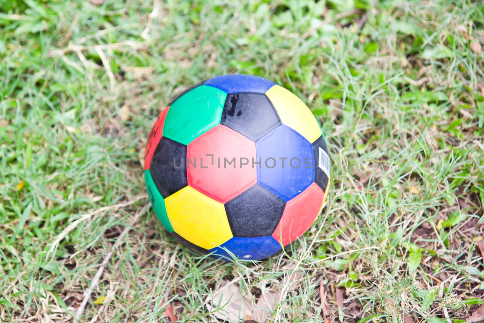 colorful football on green field