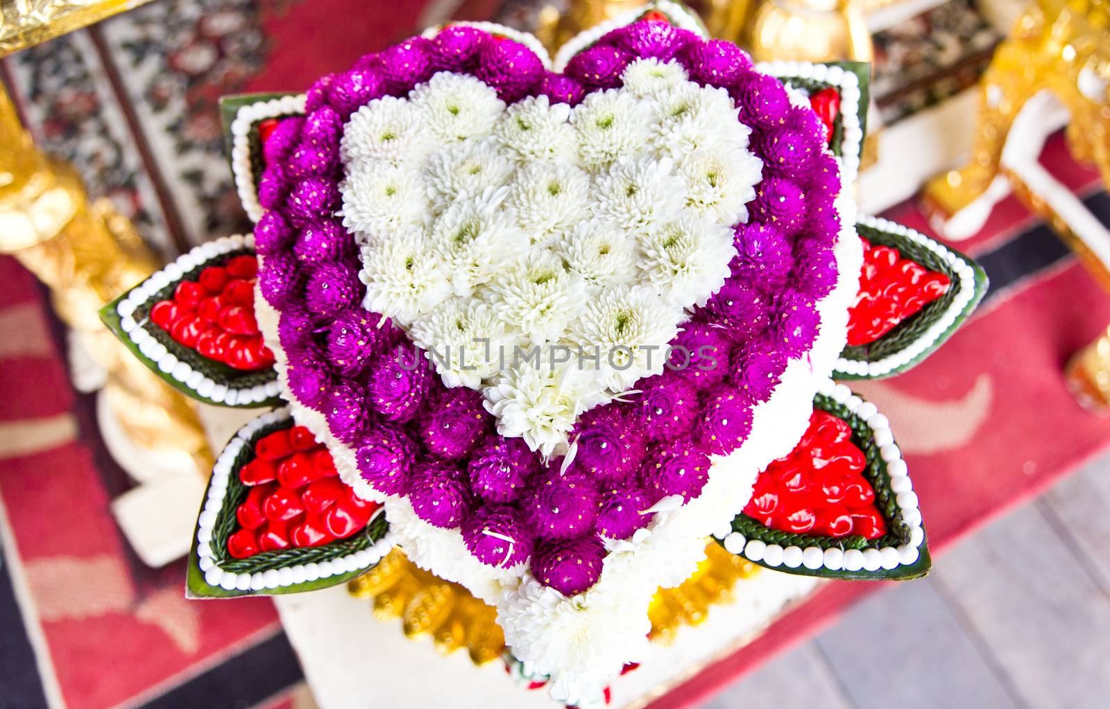 flower art in a shape of a heart for wedding ceremony