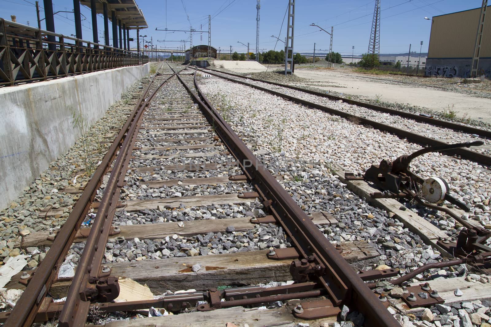 needle exchange, train rails, detail of railways in Spain by FernandoCortes