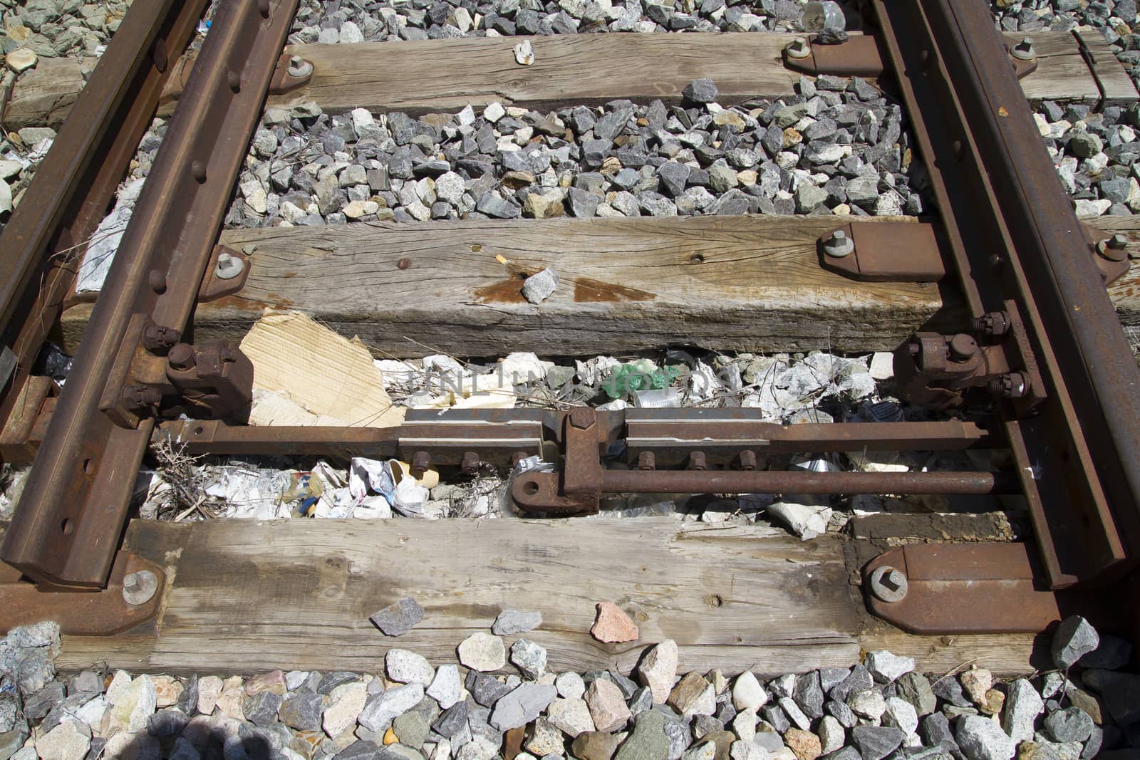 needle exchange, train rails, detail of railways in Spain