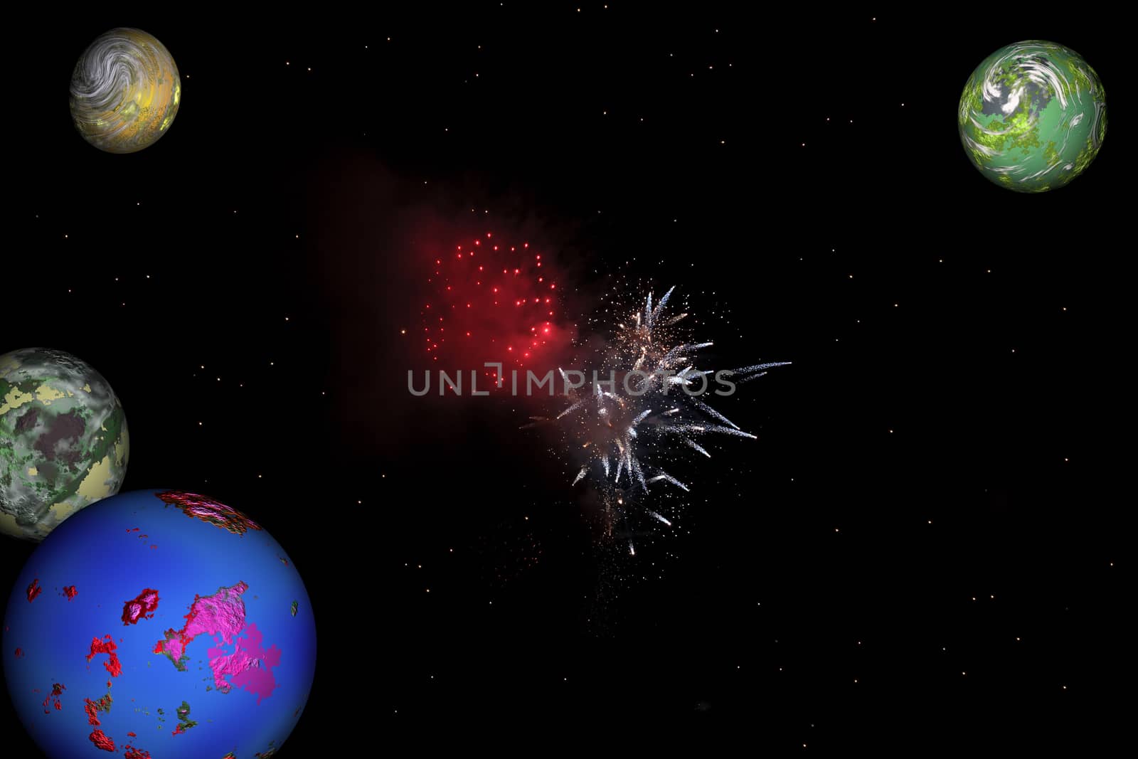 The planet and fireworks by Krakatuk