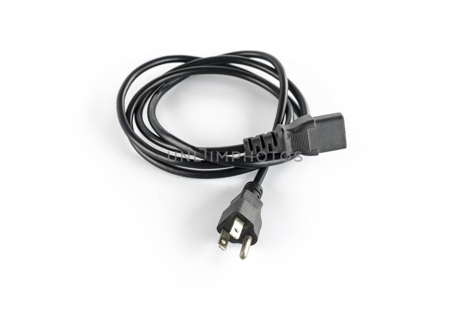 computer power plug cable on a white background