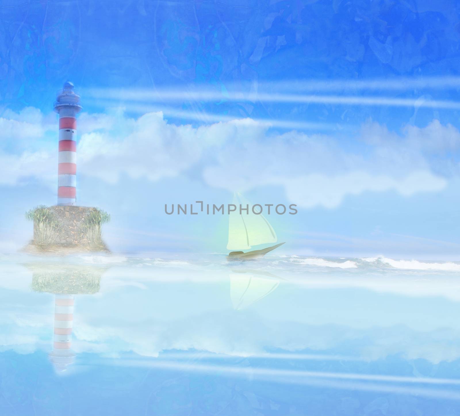 Lighthouse and sailboat illustration