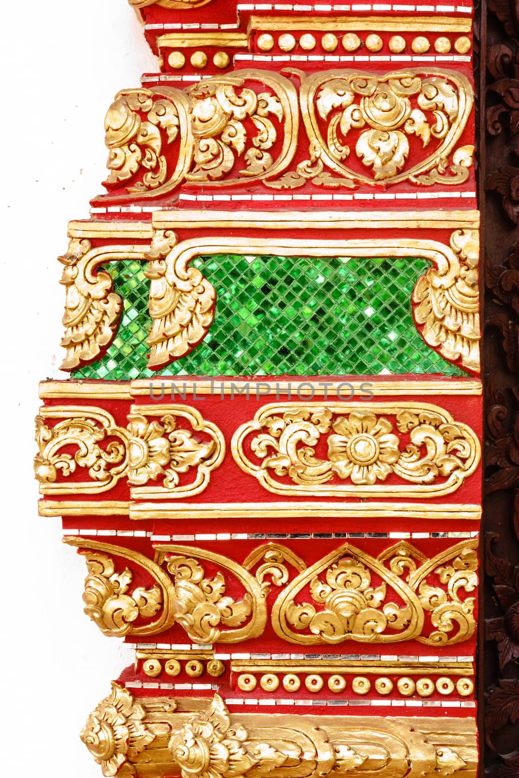 stucco work in thai art that usually decorated with mirror and precious stone or gold leaf,Chiang rai temple,Thailand