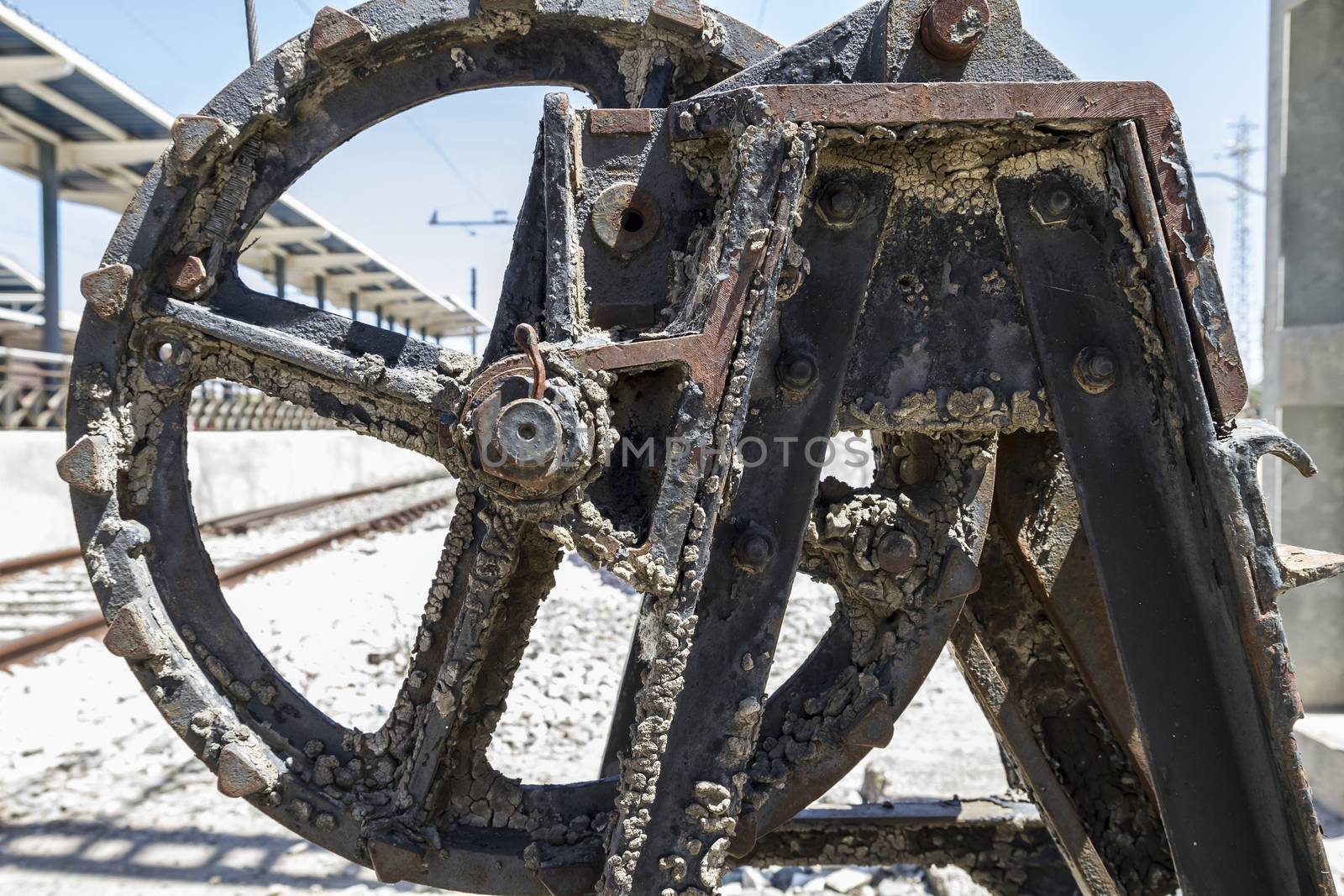 old freight train, metal machinery details