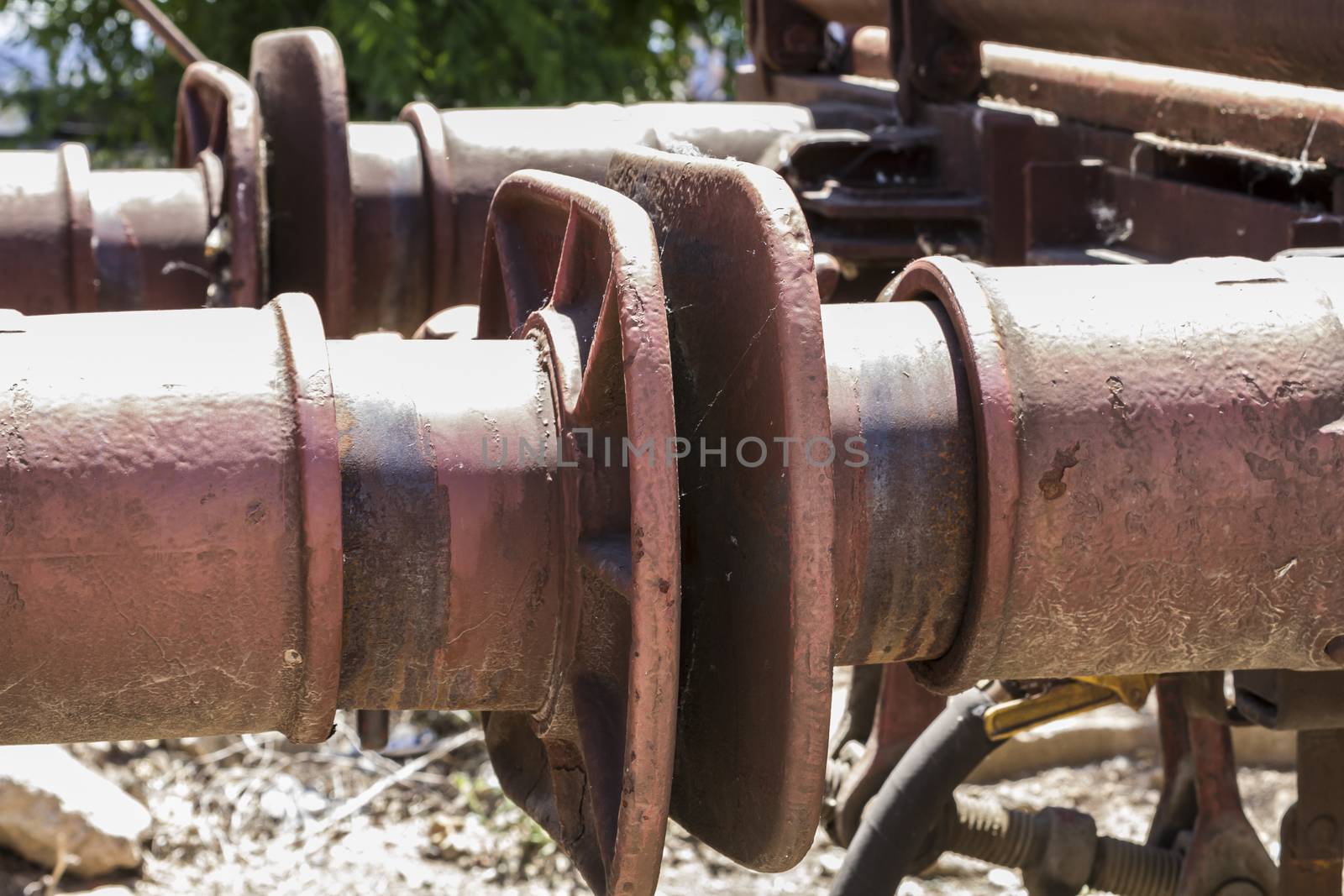 old freight train, metal machinery details