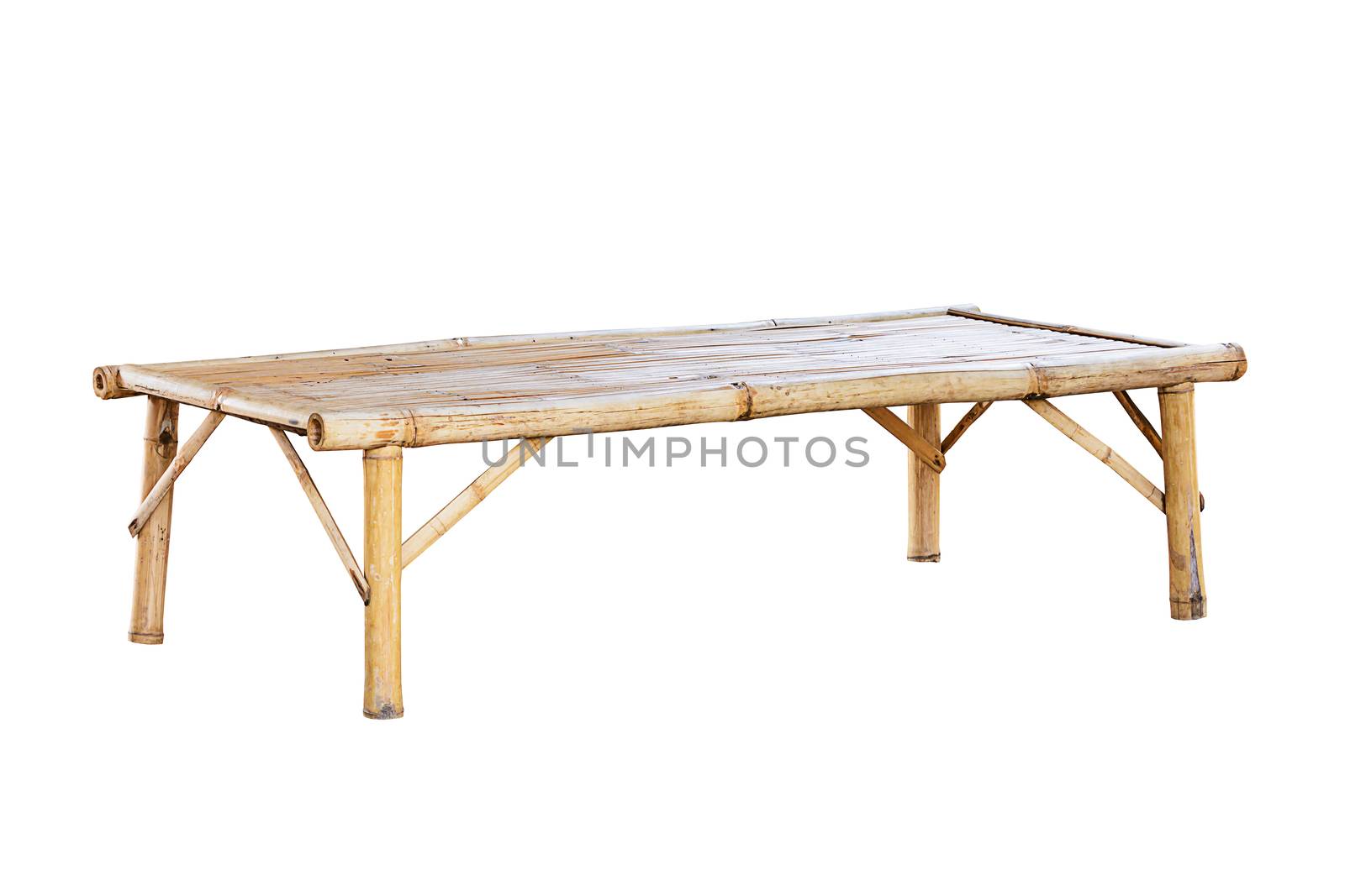 Bamboo bench isolated on white background with clipping path

