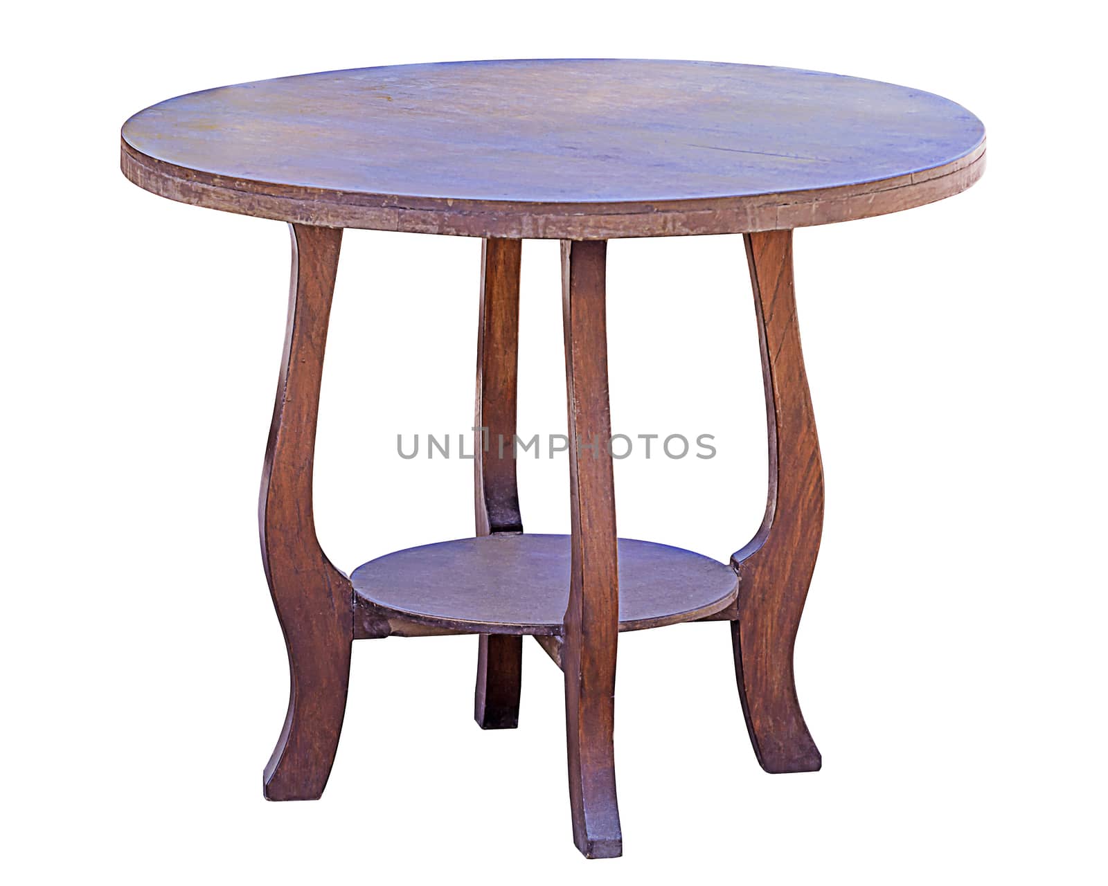 Wooden table isolated on white background with clipping path